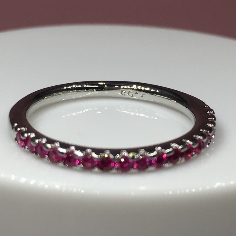 14k white gold ruby wedding band ring - Picture 8 of 8